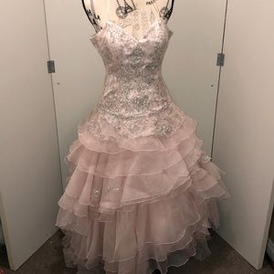 Blush Pink Ballroom Prom Gown • Beaded Lace Corset Top • Size 2